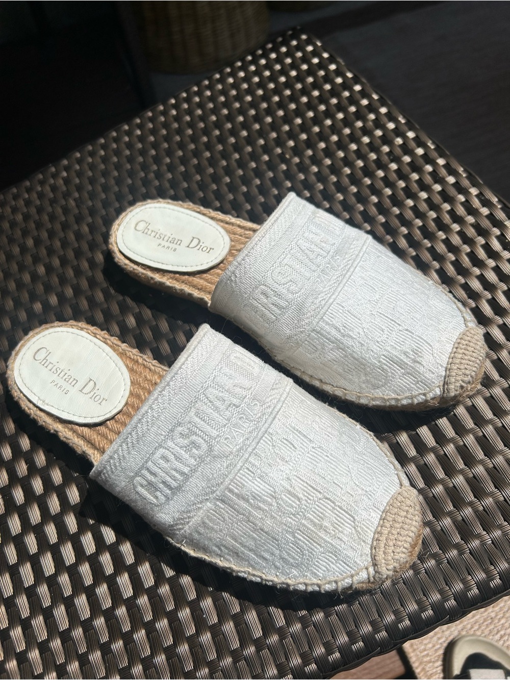Dior White Embroidered Slip-On Espadrilles